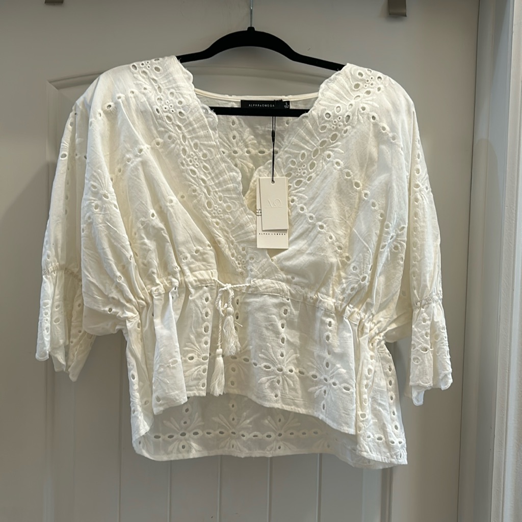 White Cotton Eyelet Top L